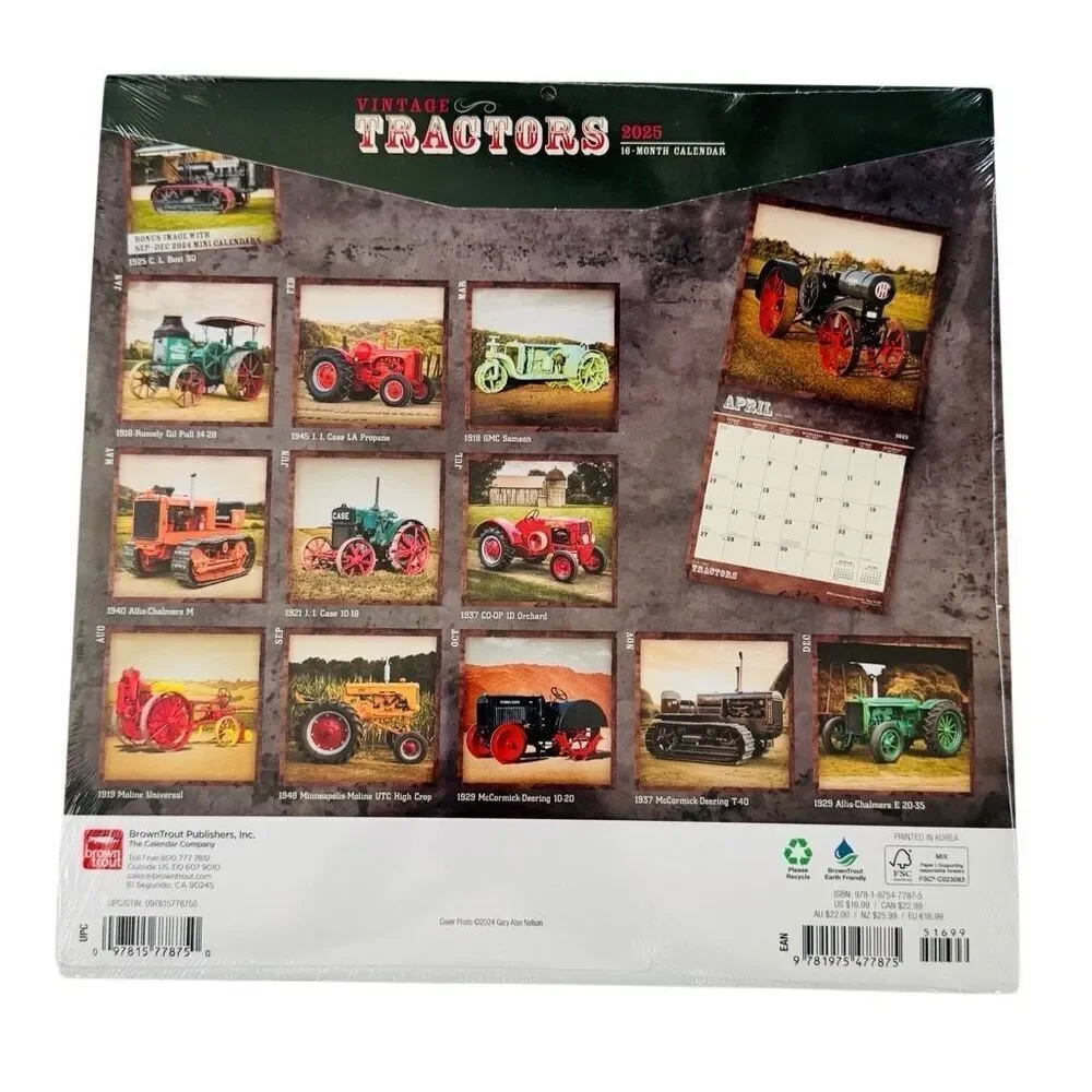 Brown Trout Antique Tractors 2025 12 x 12 Wall Calendar 16 month NEW